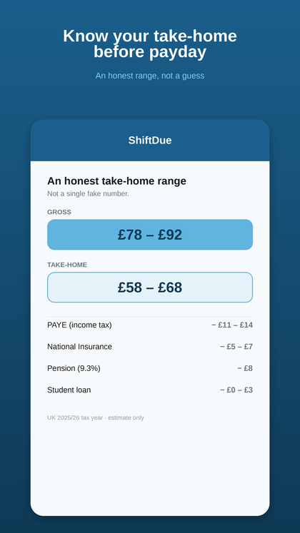 ShiftDue estimated take-home range