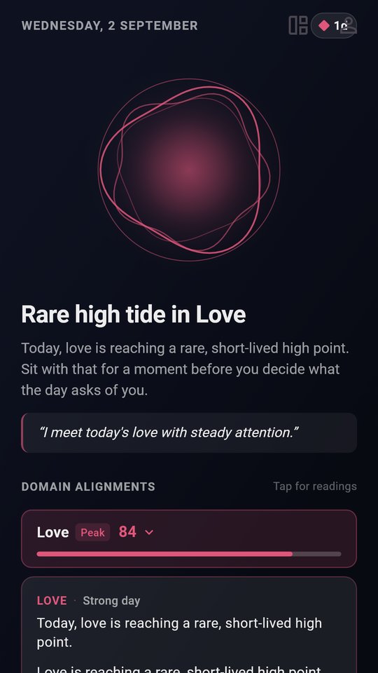 MOSAICA card showing a plain-language line for Love