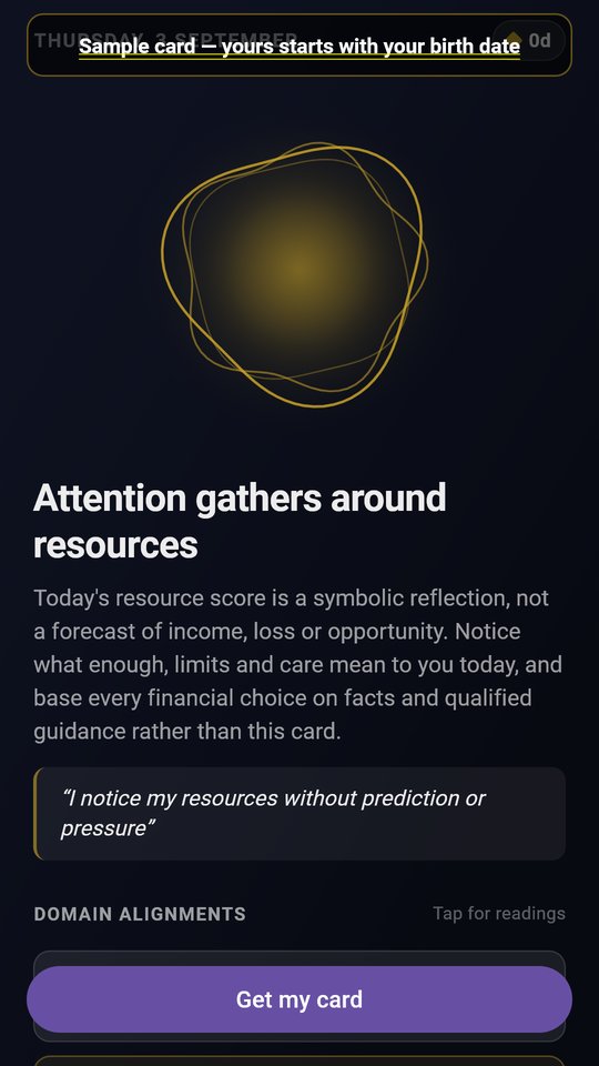 MOSAICA welcome screen with a sample card